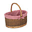 Red Hamper C083L Wicker Large Red Checked Lined Country Oval Shopping Basket
