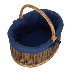 Red Hamper C083N Wicker Large Blue Lined Country Oval Shopping Basket