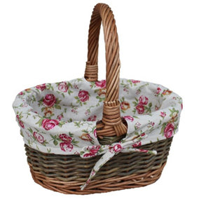Red Hamper C083R Wicker Large Garden Rose Lined Country Oval Shopping Basket