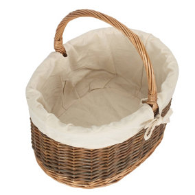 Red Hamper C083W Wicker Large White Lined Country Oval Shopping Basket