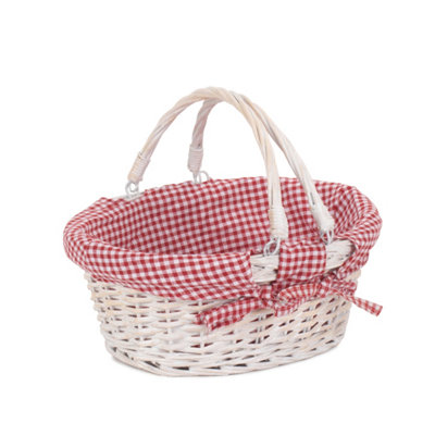 Red Hamper C103L Wicker Small White Swing Handle Shopper with Red and ...