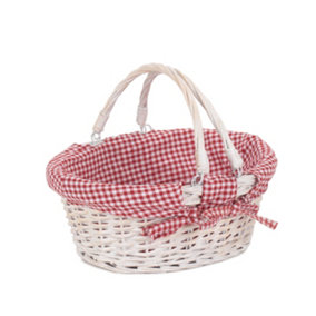 Red Hamper C103L Wicker Small White Swing Handle Shopper with Red and White Checked Lining
