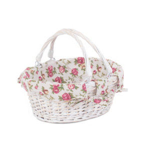 Red Hamper C103R Wicker Small White Swing Handle Shopper with Garden Rose Lining