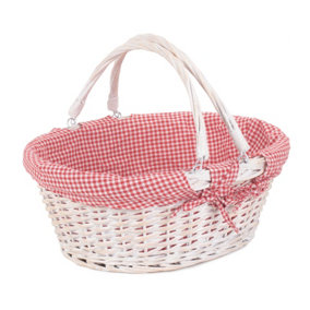 Red Hamper C105L Wicker Large White Swing Handle Shopper with Red and White Checked Lining