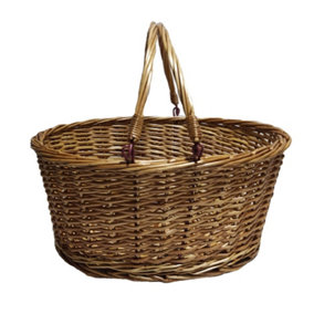 Red Hamper C114 Wicker Unlined Double Steamed Shopping Basket With Swing Handles