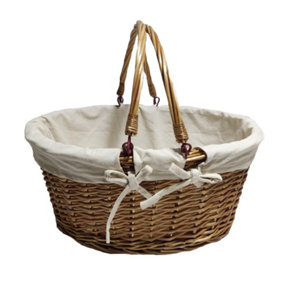 Red Hamper C114L Wicker Lined Double Steamed Shopping Basket With Swing Handles