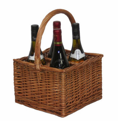 Red Hamper DB002 Wicker Double Steamed 4 Bottle Drinks Basket