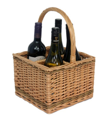 Red Hamper DB009 Wicker 4 Bottle Steamed 2 Tone Bottle Carrier