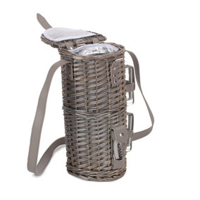 Red Hamper DB042 Wicker Single Bottle and 2 Cartridge Glass Carrier With Shoulder Strap