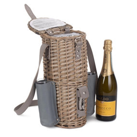 Red Hamper DB047 Wicker Single Bottle and 2 Champagne Glass Carrier With Shoulder Strap