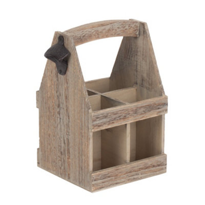 Red Hamper DB048 Wood Oak Effect 4 Bottle Carrier with Bottle Opener