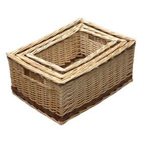 Red Hamper DH011/HOME Wicker Set of 3 Buff Storage Baskets with Rustic Stripe