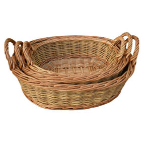 Red Hamper DH029/HOME Wicker Set of 3 Two Tone Green Oval with Handles Willow Trays