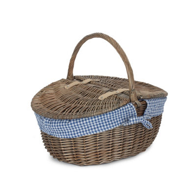 Red Hamper EH001B Wicker Antique Wash Finish Oval Picnic Basket