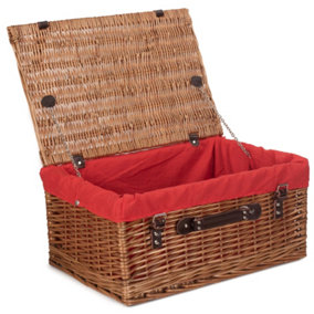 Red Hamper EH015R Wicker 51cm Double Steamed Picnic Basket with Red Lining