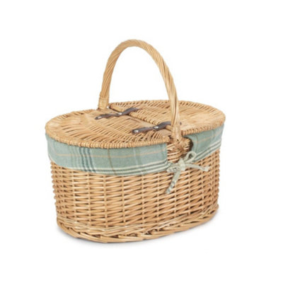 Red Hamper EH017T Cream Tartan Lining Buff Oval Picnic Wicker Basket