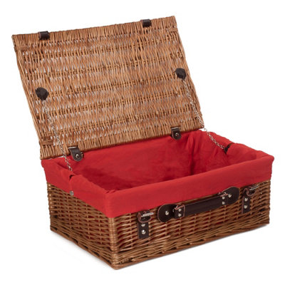 Red Hamper EH028R Wicker 46cm Double Steamed Picnic Basket with Red Lining