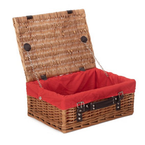 Red Hamper EH030R Wicker 36cm Double Steamed Picnic Basket with Red Lining