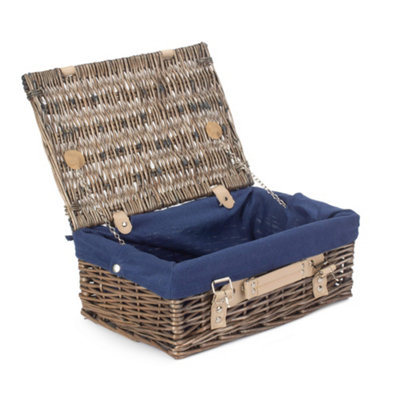 Red Hamper EH034N Wicker 35cm Antique Wash Picnic Basket with Blue Lining