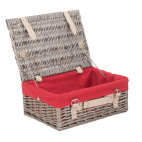 Red Hamper EH034R Wicker 36cm Antique Wash Picnic Basket with Red Lining