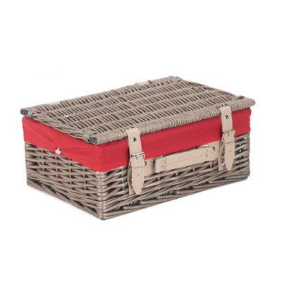 Red Hamper EH034R Wicker 36cm Antique Wash Picnic Basket with Red Lining