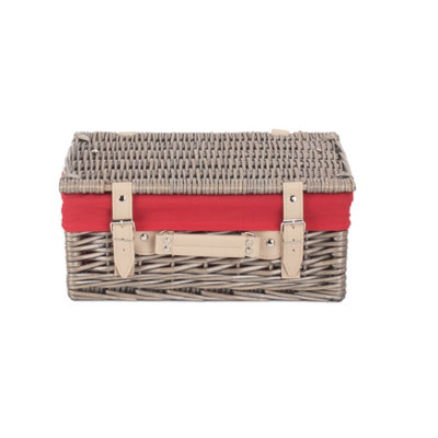 Red Hamper EH034R Wicker 36cm Antique Wash Picnic Basket with Red Lining