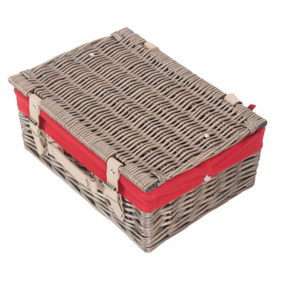 Red Hamper EH034R Wicker 36cm Antique Wash Picnic Basket with Red Lining