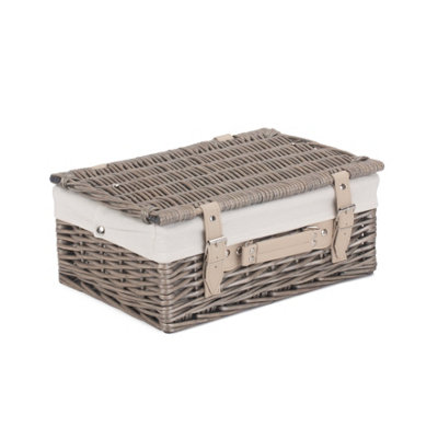 Red Hamper EH034W Wicker 36cm Antique Wash Picnic Basket with White Lining