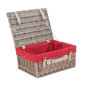 Red Hamper EH035R Wicker 41cm Antique Wash Picnic Basket with Red Lining