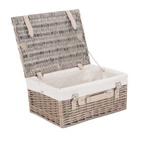 Red Hamper EH035W Wicker 41cm Antique Wash Picnic Basket with White Lining