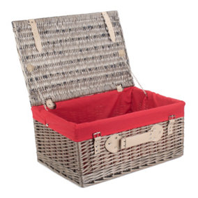 Red Hamper EH036R Wicker 51cm Antique Wash Picnic Basket with Red Lining