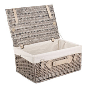 Red Hamper EH036W Wicker 51cm Antique Wash Picnic Basket with White Lining
