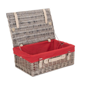 Red Hamper EH037R Wicker 46cm Antique Wash Picnic Basket with Red Lining