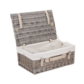 Red Hamper EH037W Wicker 46cm Antique Wash Picnic Basket with White Lining