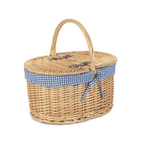 Red Hamper EH053 Wicker Blue Check Lining Oval Picnic Basket