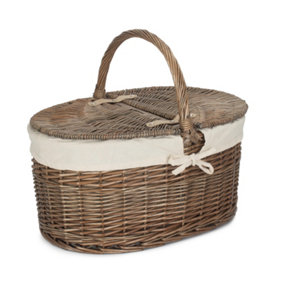 Red Hamper EH055W Wicker Deep Antique Wash Oval Picnic Basket