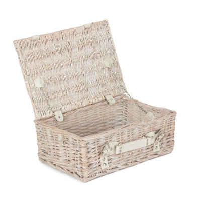 Red Hamper EH060 Wicker 35cm White Wash Empty Picnic Basket Unlined