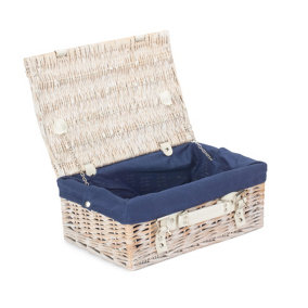 Red Hamper EH060N Wicker 35cm White Picnic Basket with Blue Lining