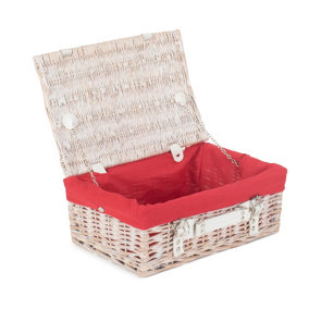 Red Hamper EH060R Wicker 35cm White Picnic Basket with Red Lining