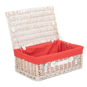 Red Hamper EH061R Wicker 45cm White Picnic Basket with Red Lining