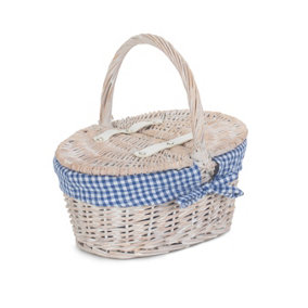 Red Hamper EH062BLUE Wicker Childs White Wash Lidded Basket with Blue Check Lining