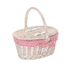 Red Hamper EH062RED Wicker Childs White Wash Lidded Basket with Red Check Lining