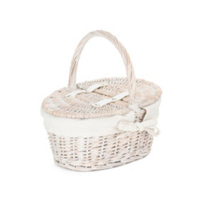 Red Hamper EH062W Wicker Childs White Wash Lidded Lined Picnic Basket