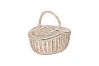 Red Hamper EH066 Wicker White Wash Finish Oval Unlined Picnic Basket