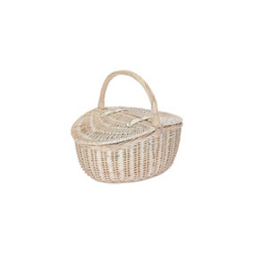 Red Hamper EH066 Wicker White Wash Finish Oval Unlined Picnic Basket
