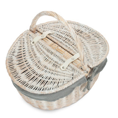 Red Hamper EH066GRY White Wash Finish Oval Picnic - Unlined with Grey ...