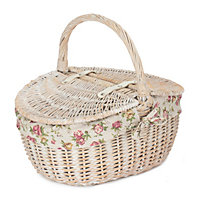 Red Hamper EH066R Wicker White Wash Finish Oval Picnic Basket With Garden Rose Lining