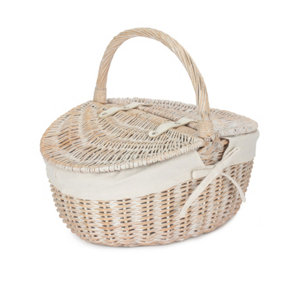 Red Hamper EH066W Wicker White Wash Finish Oval Picnic Basket With White Lining