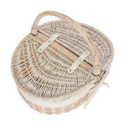Red Hamper EH066W Wicker White Wash Finish Oval Picnic Basket With White Lining