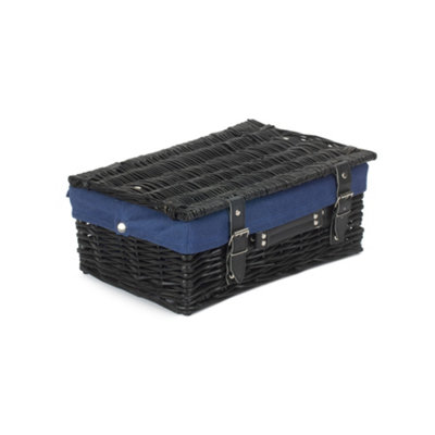 Red Hamper EH072N Wicker 35cm Black Picnic Basket with Blue Lining